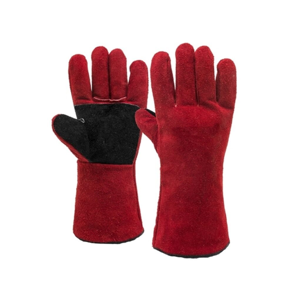 GUANTE CUERO SOLDADOR PREMIUM REFORZADO ROJO – COSTURA KEVLAR