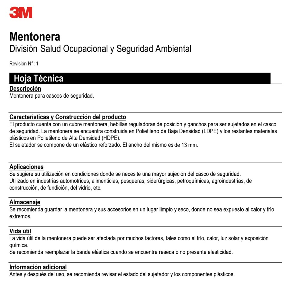3M MENTONERA ELASTICA PARA CASCO H-700 (61015) - Image 2