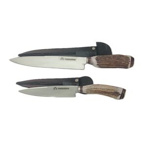 CUCHILLO CON VAINA DE CUERO, CUERNO DE CIERVO Y BRONCE - MARADONA