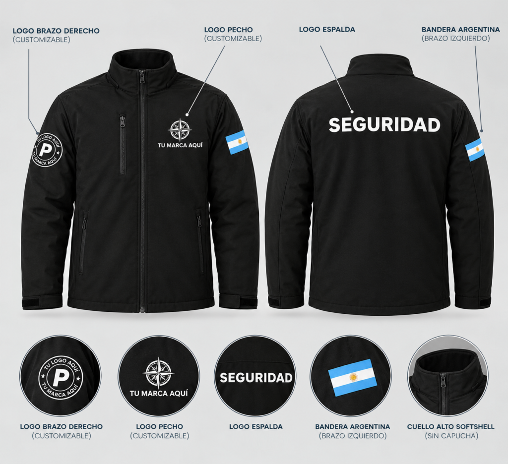 CAMPERA SOFTSHELL VIGILADOR CUSTOMIZADO INCLUIDO